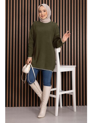 RAF Ribanalı Oversize Triko Kazak Haki