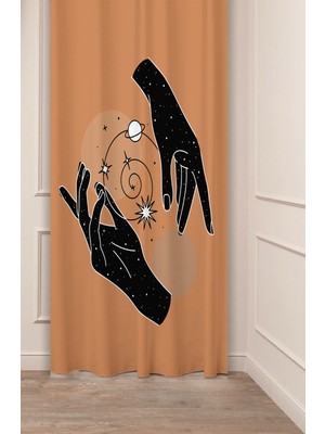 Greendecor Uzay Gezegen Yıldız El Ay Bohem Desenli Özel Tasarım Dijital Baskılı (Tek Kanat) Şık Fon Perde