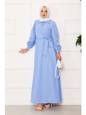 EFL Yandan Bağlamalı Gömlek Yakalı Elbise Bebe Mavisi