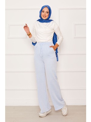 Kç Beli Lastik Bağcıklı Çizgili Salaş Pantolon Bebe Mavisi