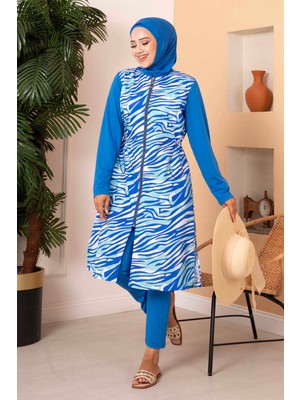 Md Zebra Desen Su Geçirmez Tesettür Mayo  Saks