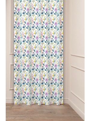 Greendecor Çiçekler Yaprak Kare Geometrik Çizgiler Desenli Özel Tasarım Dijital Baskılı (Tek Kanat) Fon Perde