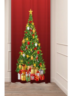 Greendecor Yılbaşı Çam Ağacı Noel Ağacı Kar Yeni Yıl Christmas Desenli Özel Tasarımlı Dijital Baskılı Fon Perde