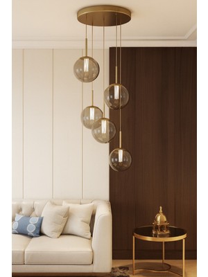 Normadia Feris Sarkıt Top Avize, Füme Camlı 5'li Modern Şık Tasarım