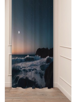 Greendecor Deniz Plaj Dalga Manzara Doğa Tabiat Okyanus Huzur Desenli Dijital Baskılı (Tek Kanat) Şık Fon Perde