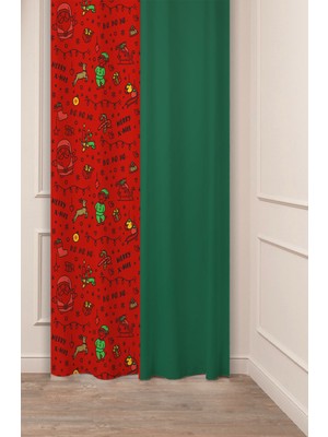 Greendecor Yılbaşı Çam Ağacı Noel Ağacı Kar Yeni Yıl Christmas Desenli Özel Tasarımlı Dijital Baskılı Fon Perde