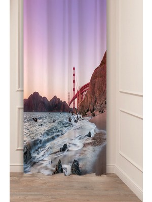 Greendecor Deniz Golgen Köprü Dalga Manzara Doğa Tabiat Huzur Desenli Dijital Baskılı (Tek Kanat) Şık Fon Perde