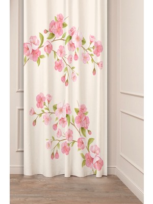 Greendecor Çiçekler Yaprak Kare Geometrik Çizgiler Desenli Özel Tasarım Dijital Baskılı (Tek Kanat) Fon Perde