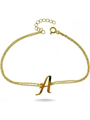 Kadın 925 Ayar Gümüş Altın Kaplama Kişiye Özel Harfli Bileklik