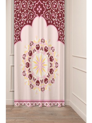 Greendecor Etnik Anadolu Motif Çiçek Pastel Bohem Özel Tasarım Dijital Baskılı (Tek Kanat) Bej Krem Fon Perde