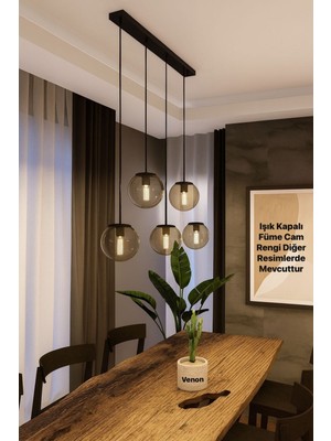 Normadia Feris 5'li Sıralı Modern Siyah Füme Camlı Masa Üstü Avize