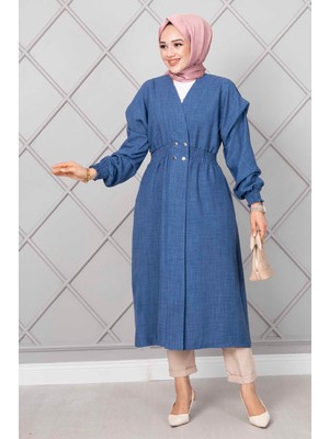 Md Beli Lastikli Uzun Tesettür Kap İndigo