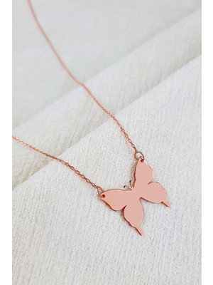 Kadın 925 Ayar Gümüş Rose Kelebek Modeli Kolye