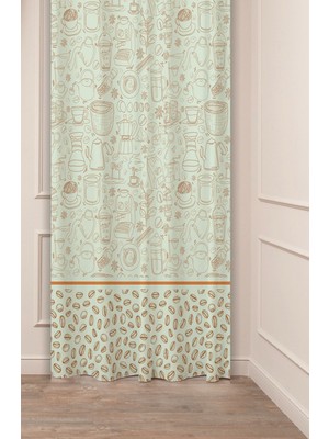 Greendecor Coffeee Kahve Çekirdeği Bohem Desenli Özel Tasarım Dijital Baskılı (Tek Kanat) Modern Şık Fon Perde