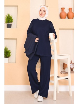 Md Beli Ayarlanabilir Kapitone Yelekli Üçlü Tesettür Takım Lacivert