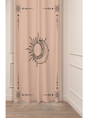 Greendecor Bohem Ay Güneş Mandala Desenli Özel Tasarım Soft Dijital Baskılı (Tek Kanat) Modern Şık Fon Perde
