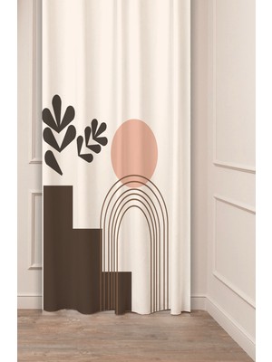 Greendecor Desenli Geometrik Çizgili Otantik Özel Tasarımlı Dijital Baskılı (Tek Kanat) Şık Modern Fon Perde