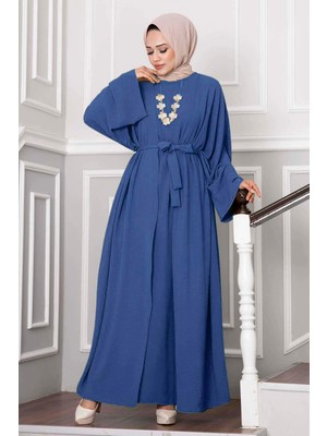 Md Leyli Tesettür Abaya Takım İndigo