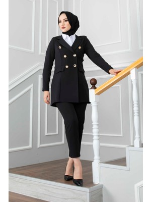 Mendil Yaka Detaylı Tesettür Takım Siyah