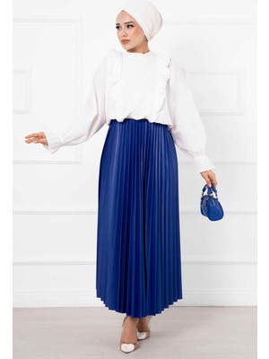 Kç İnce Piliseli Uzun Tesettür Etek Saks