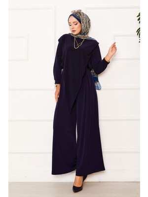 Ozk Önü Asimetrik Detaylı Sandy İkili Takım Lacivert