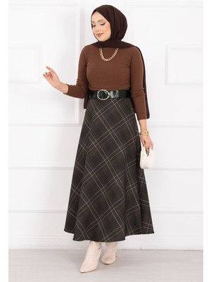 Kç Ekose Desen Scuba Etek Kahve