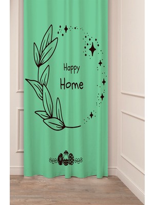 Greendecor Happy Home Mutlu Ev Yaprak Bohem Desenli Özel Tasarım Dijital Baskılı (Tek Kanat) Şık Fon Perde
