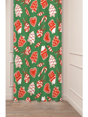 Greendecor Yılbaşı Çam Ağacı Noel Ağacı Kar Yeni Yıl Christmas Desenli Özel Tasarımlı Dijital Baskılı Fon Perde