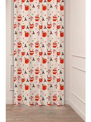 Greendecor Yılbaşı Çam Ağacı Noel Ağacı Kar Yeni Yıl Christmas Desenli Özel Tasarımlı Dijital Baskılı Fon Perde