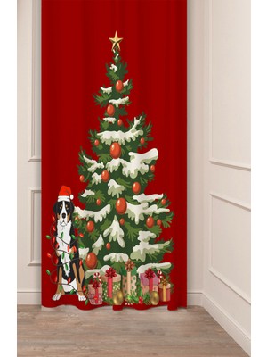 Greendecor Yılbaşı Çam Ağacı Noel Ağacı Kar Yeni Yıl Christmas Desenli Özel Tasarımlı Dijital Baskılı Fon Perde