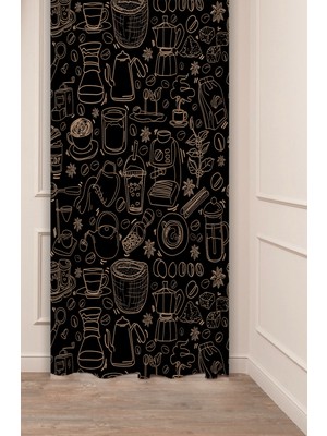 Greendecor Coffe Time Espresso Latte Kahve Zamanı Bohem Desenli Özel Tasarım Dijital Baskılı Şık Tarz Fon Perde