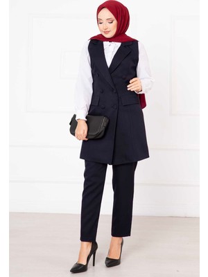 HP Mendil Yaka Uzun Yelek Takım Lacivert