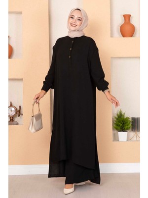 Md Yarım Düğmeli Uzun Tesettür İkili Takım Siyah