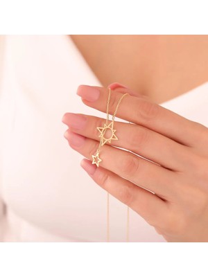 925 Ayar Gümüş Altın Kaplama Iç Içe Kutup Yıldızı Model Kolye