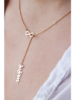 Kadın Sonsuzluk ve Dikey Altın Kolye 925 Ayar Gümüş Gold