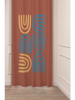 Greendecor Bohem Geometrik Çizgi Desen Desenli Özel Tasarım Dijital Baskılı (Tek Kanat) Modern Şık Fon Perde