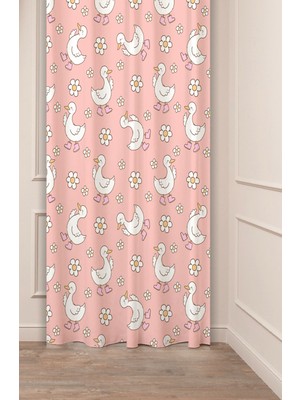 Greendecor Ördek Kaz Papatya Özel Tasarım Desenli Dijital Baskılı (Tek Kanat) Çocuk Odası Modern Fon Perde