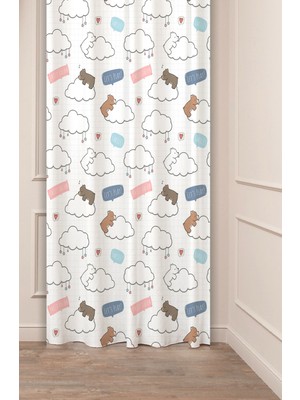 Greendecor Bulut Ayıcık Oyuncak Desenli Tasarımlı Dijital Baskılı Modern (Tek Kanat) Şık Çocuk Odası Fon Perde