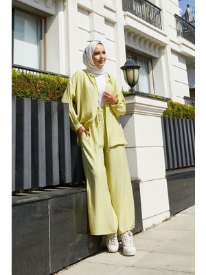 Md Fermuar Detaylı Kapüşonlu  İkili Takım Yağ Yeşil