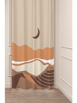 Greendecor Bohem Çöl Ay Bej Krem Soft Pastel Desenli Özel Tasarım Dijital Baskılı (Tek Kanat) Modern Fon Perde