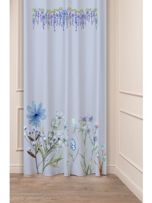 Greendecor Bohem Çiçekler Yaprak Bej Krem Desenli Özel Tasarım Dijital Baskılı (Tek Kanat) Modern Fon Perde
