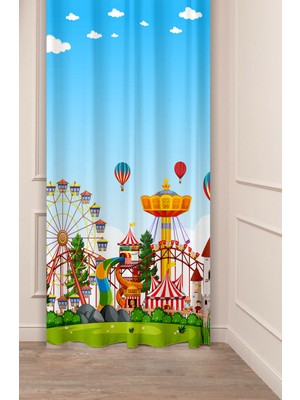 Greendecor Çocuk Parkı Oyuncak Özel Tasarım Desenli Dijital Baskılı (Tek Kanat) Çocuk Odası Modern Fon Perde