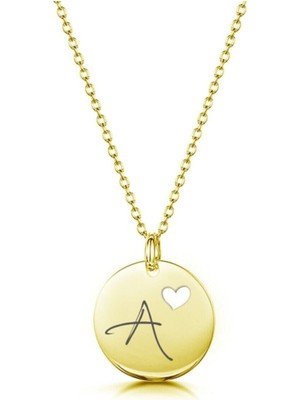 Kadın 925 Ayar Gümüş Altın Kaplama Yuvarlak Plaka Harf Kolye