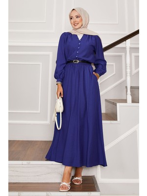 Md Brit Düğme Detaylı Etekli İkili Takım Saks