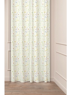 Greendecor Çiçekler Yaprak Kare Geometrik Çizgiler Desenli Özel Tasarım Dijital Baskılı (Tek Kanat) Fon Perde