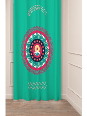 Greendecor Geometrik Çizgi Şekiller Özel Tasarım Desenli Dijital Baskılı (Tek Kanat) Modern Şık Fon Perde