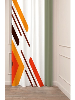 Greendecor Geometrik Çizgi Şekiller Özel Tasarım Desenli Dijital Baskılı (Tek Kanat) Modern Şık Fon Perde
