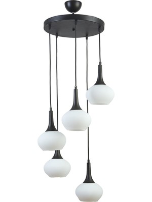 Normadia Modern Siyah ve Beyaz Camlı 5'li Avize, Şık ve Zarif Tasarım