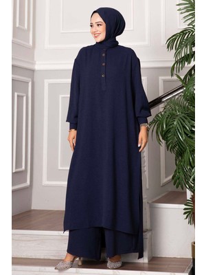 Md Yarım Düğmeli Uzun Tesettür İkili Takım Lacivert