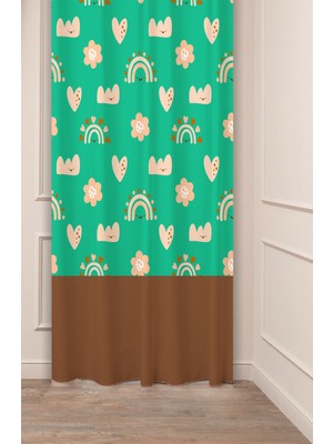 Greendecor Gökkuşağı Yıldız Kalp Baby Desenli Özel Tasarım Dijital Baskılı (Tek Kanat) Çocuk Odası Fon Perde